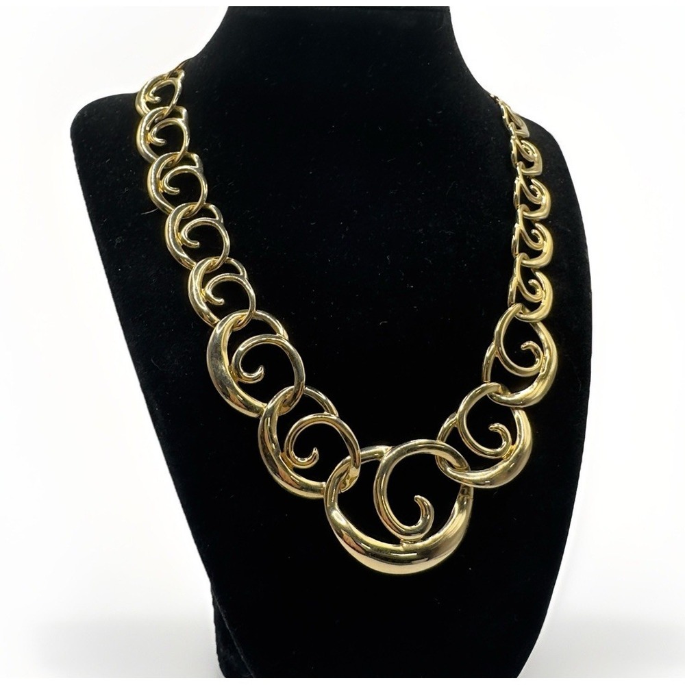 Vintage 1980s Gold Tone Linked Necklace Statement Modernist Classic 18"